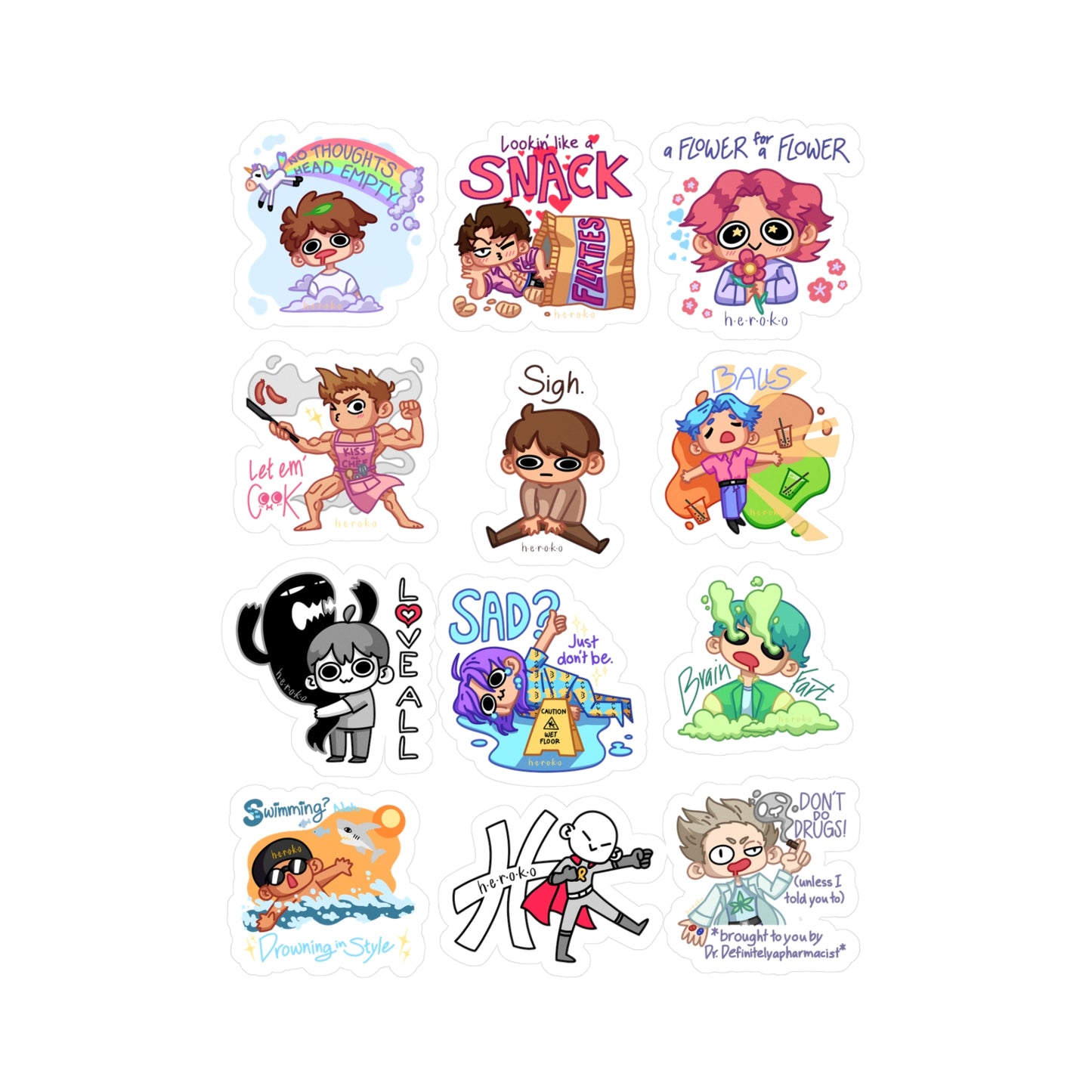 12 STICKERS SET#1 Kiss-Cut Vinyl Decals