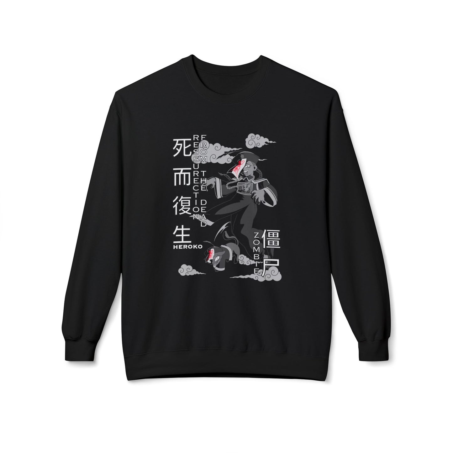 Halloween Unisex Crewneck Sweatshirt, Chinese Ancient Zombies B&W Design