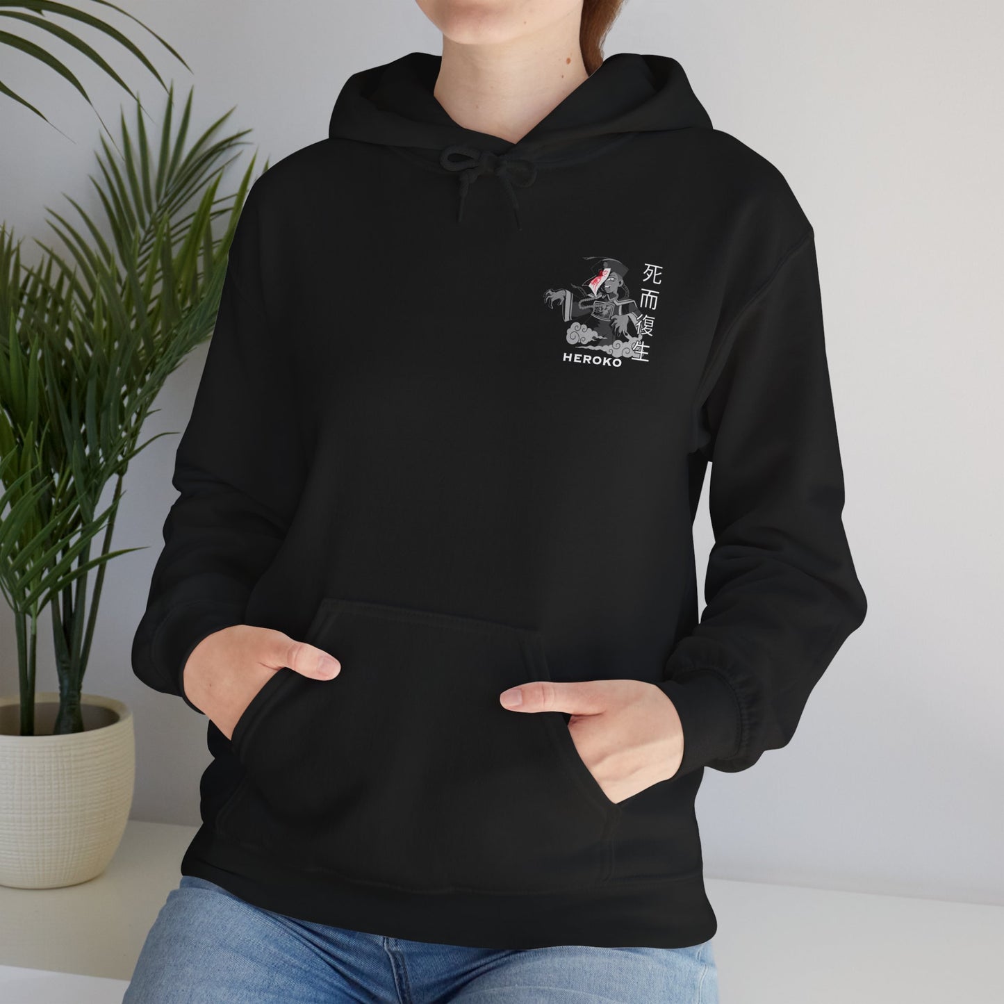 Spooky Unisex Hoodie, Chinese Ancient Zombie B&W Design
