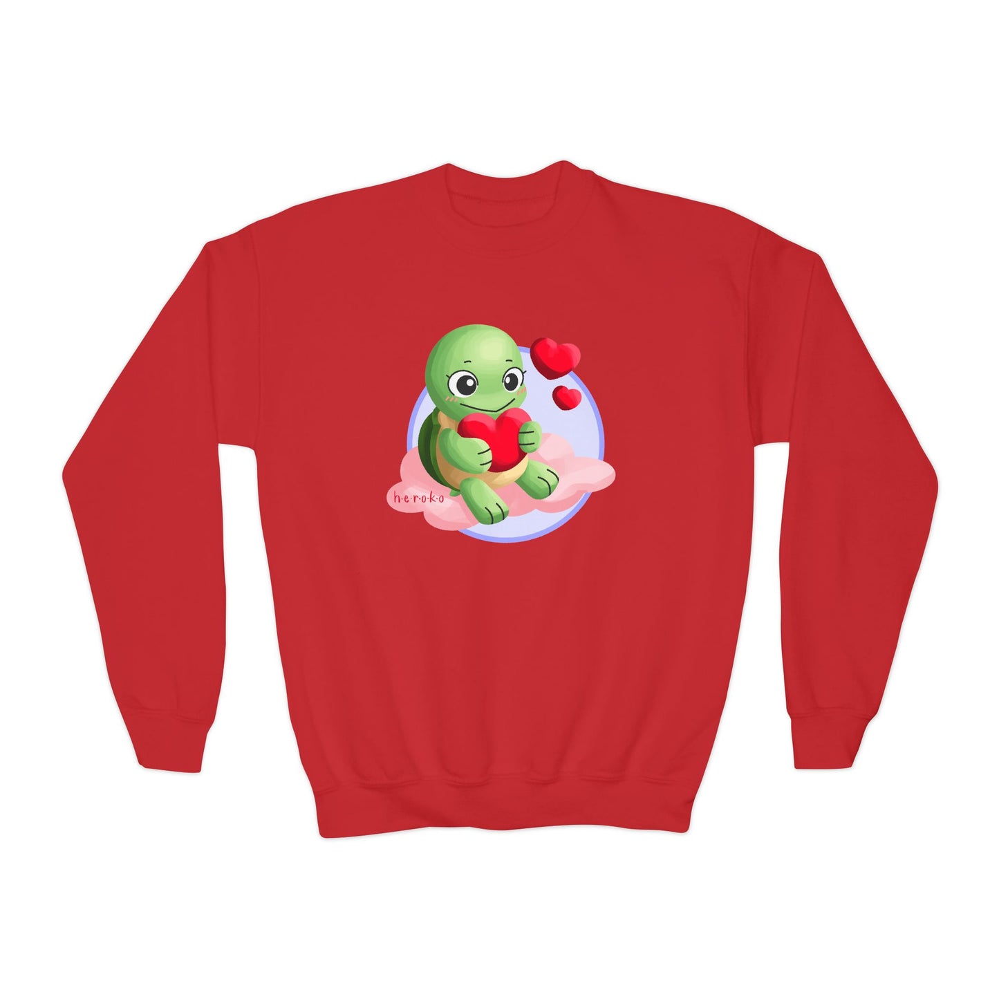Kids Crewneck Sweatshirt - Cute Turtle Valentine's Day Design