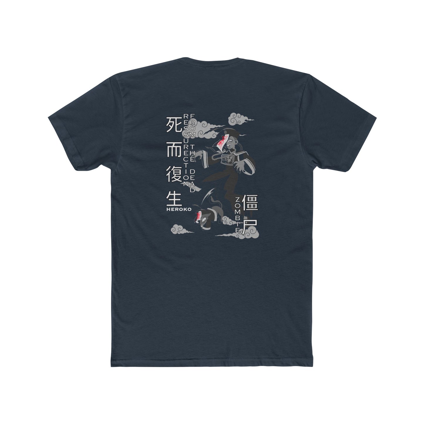 Spooky Unisex Tee, Chinese Ancient Zombies B&W Design on Back
