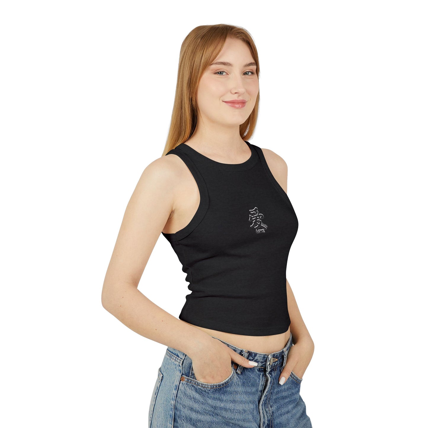 Women's Micro Rib Racer Tank Top with Love in Chinese Design
