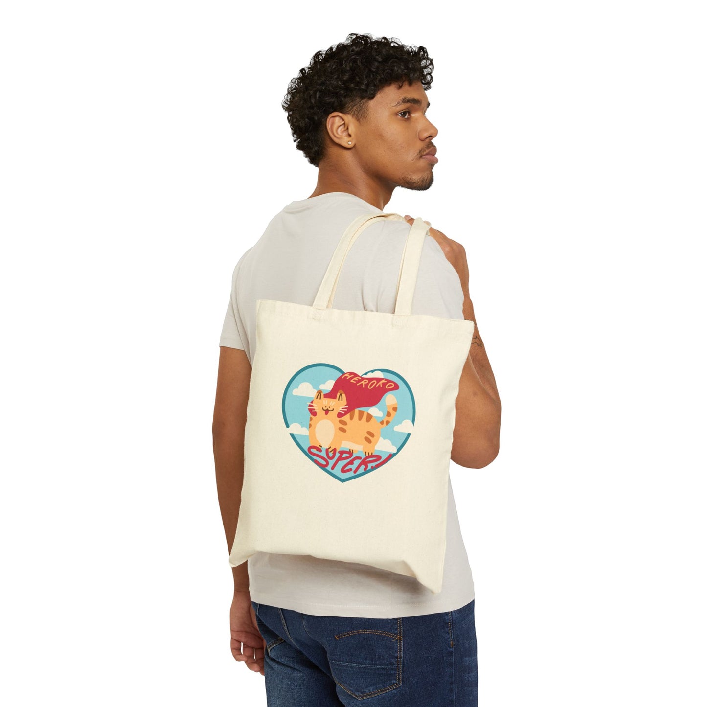 VALENTINE'S SUPER CAT Cotton Canvas Tote Bag