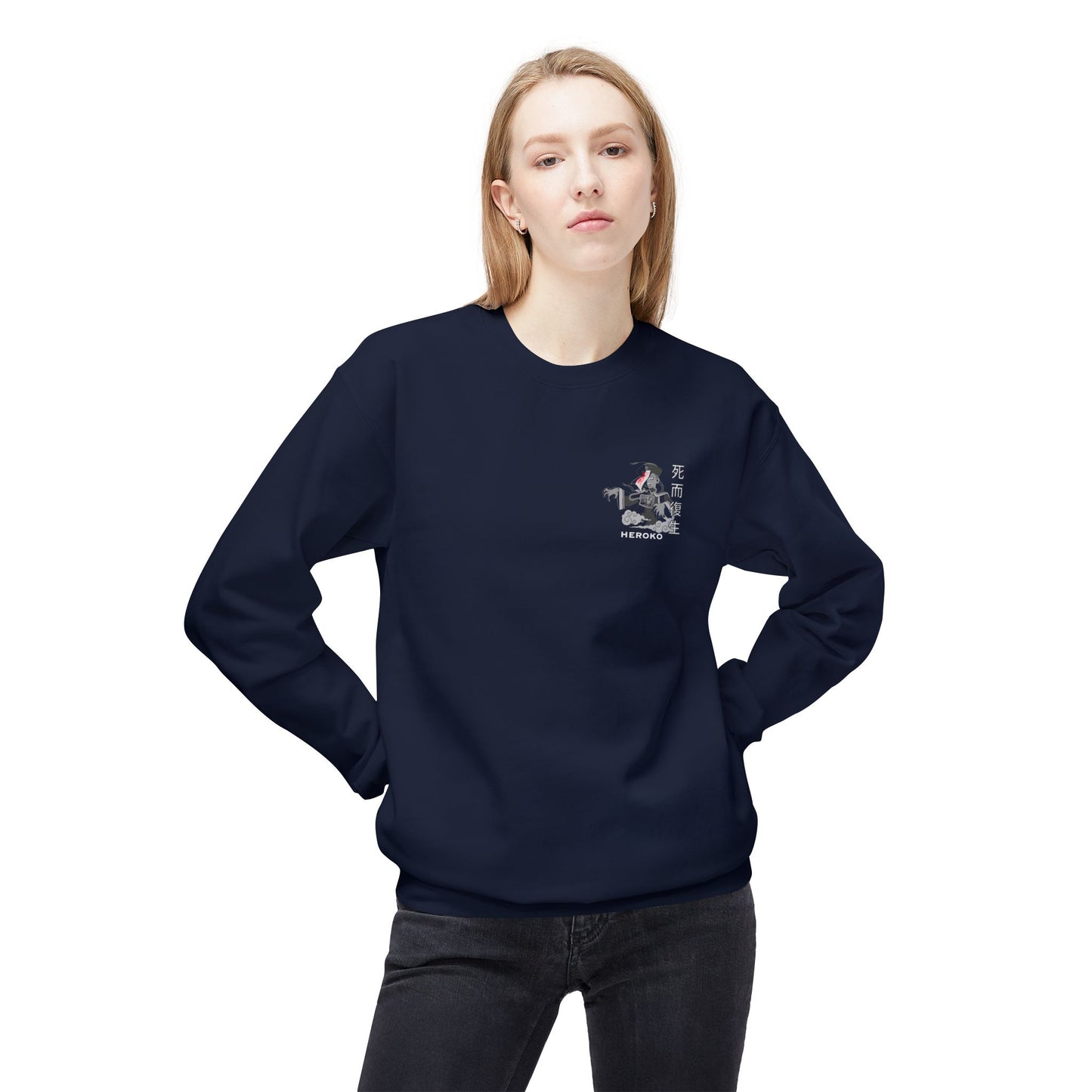 Spooky Unisex Crewneck Sweatshirt, Chinese Ancient Zombie B&W Design