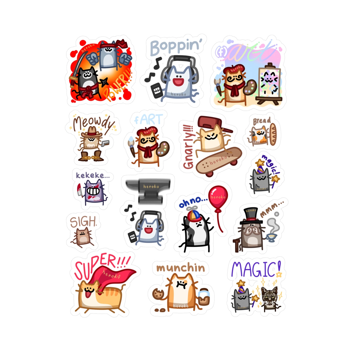 16 STICKERS -NEW CATS SET#3A Kiss-Cut Vinyl Decals
