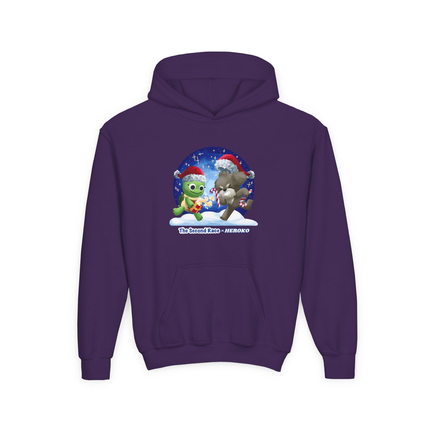 Kids Holiday Hoodie — Cute Christmas Turtle and Puppy Friends "The Second Race"