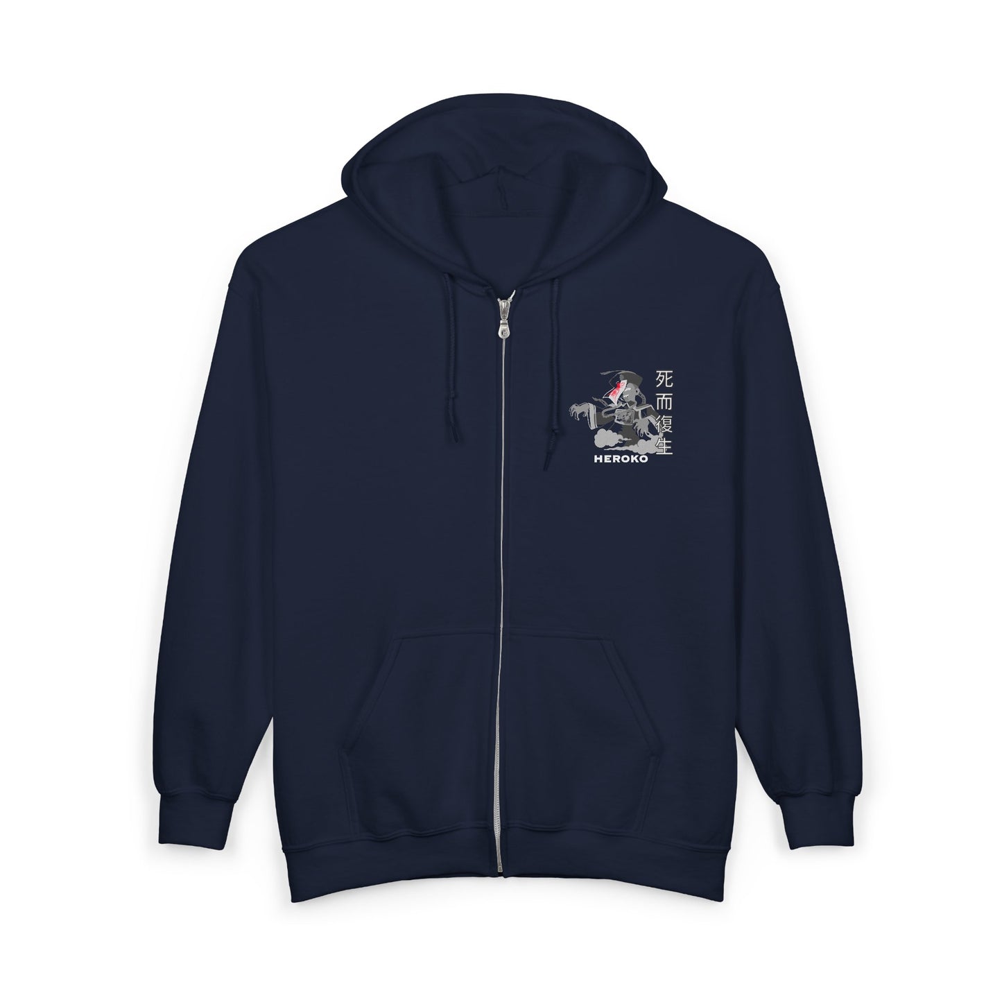 Spooky Unisex Full Zipped Hoodie, Chinese Ancient Zombie B&W Design