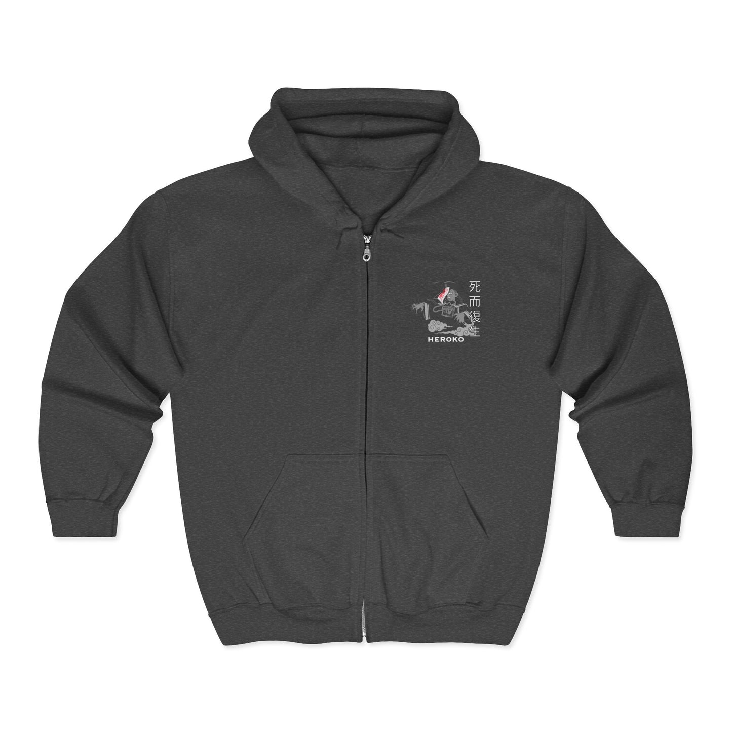 Spooky Unisex Full Zipped Hoodie, Chinese Ancient Zombie B&W Design