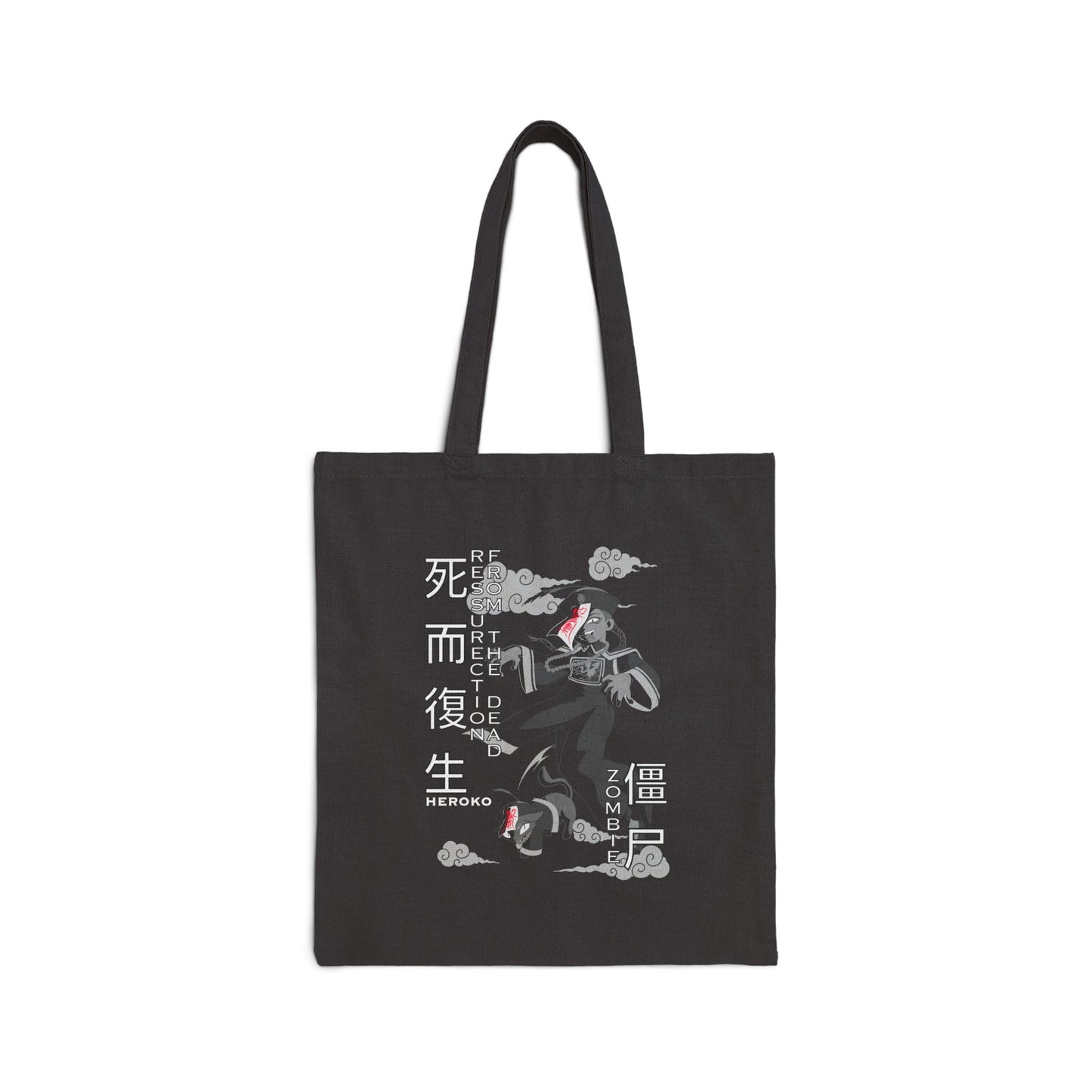 Spooky Canvas Tote Bag, Chinese Ancient Zombies B&W Design