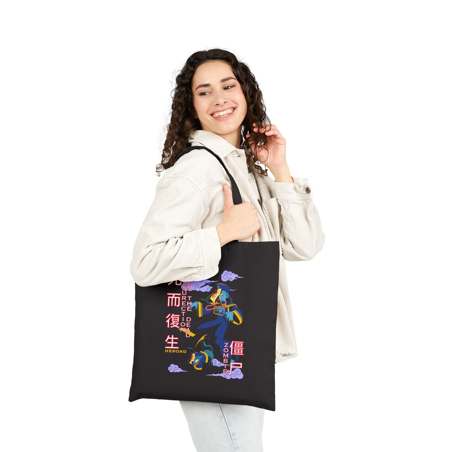 Spooky Canvas Tote Bag, Chinese Ancient Zombies Design