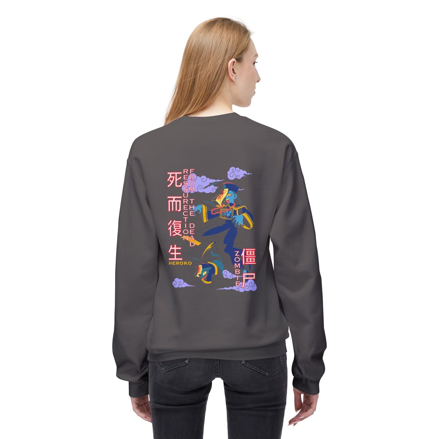 Halloween Unisex Crewneck Sweatshirt, Chinese Ancient Zombies Design on Back
