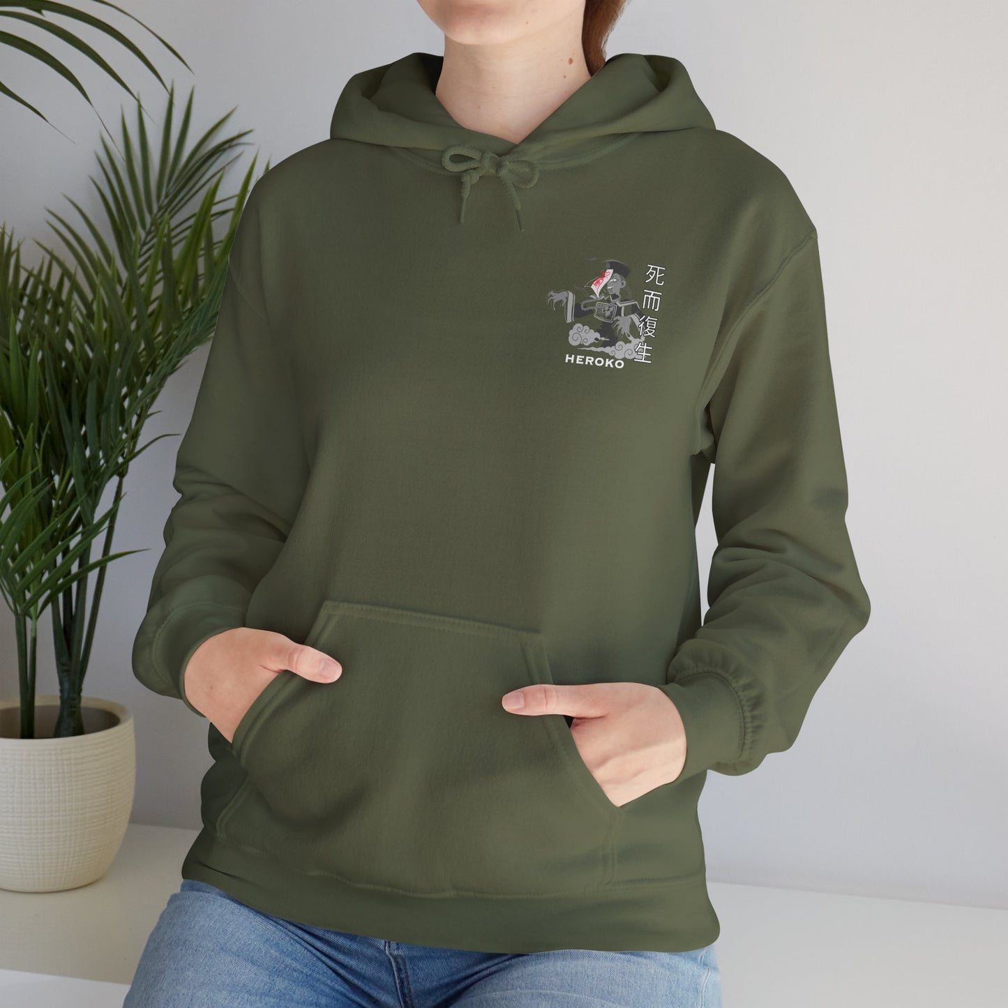 Spooky Unisex Hoodie, Chinese Ancient Zombie B&W Design