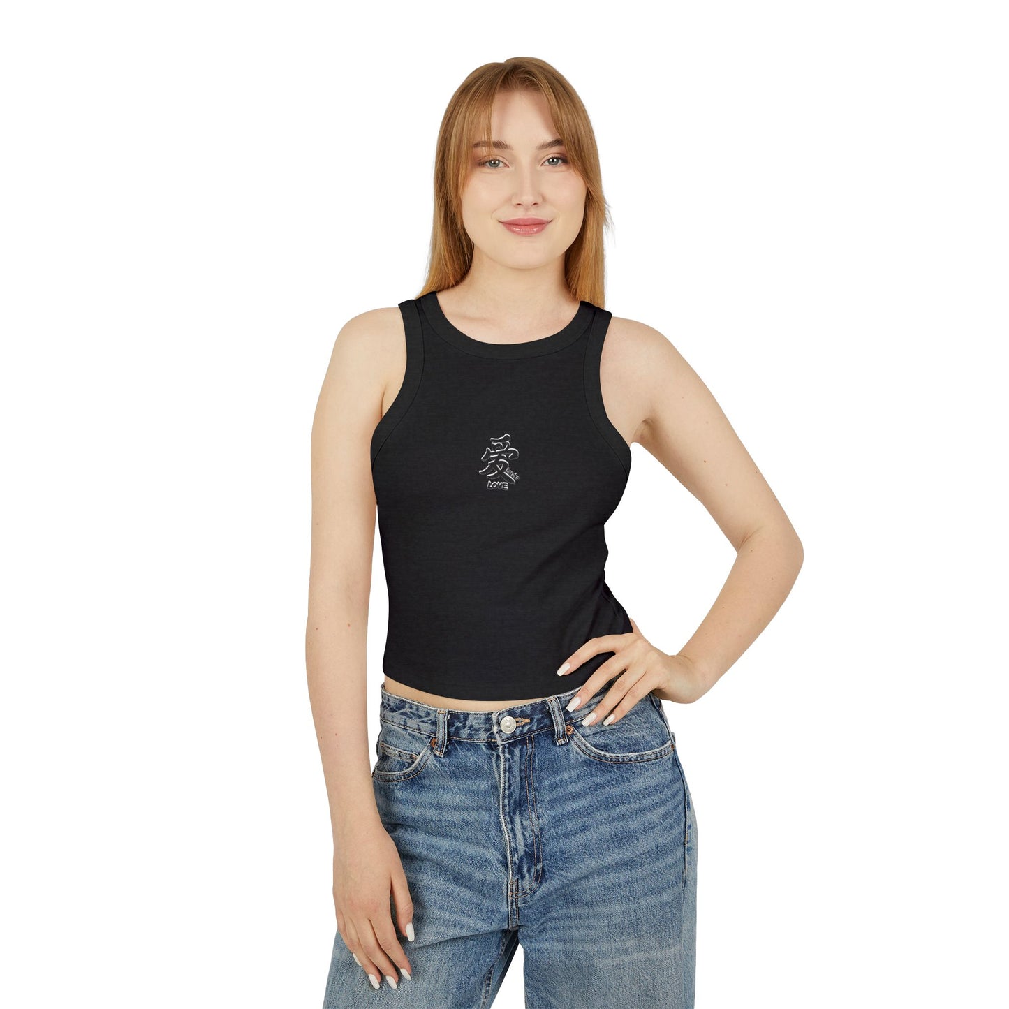 Women's Micro Rib Racer Tank Top with Love in Chinese Design