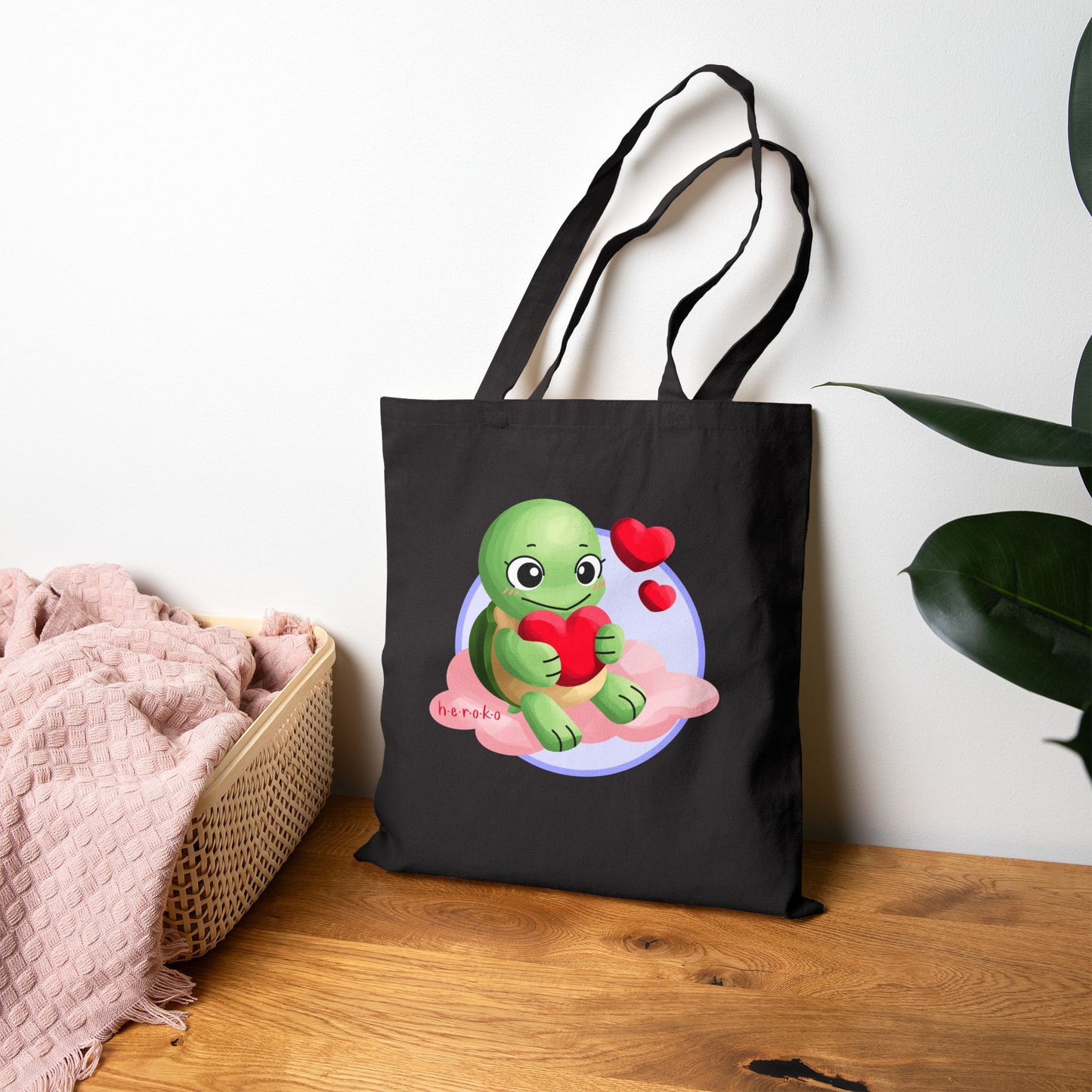 Canvas Tote Bag - Cute Turtle Valentine's Day Design