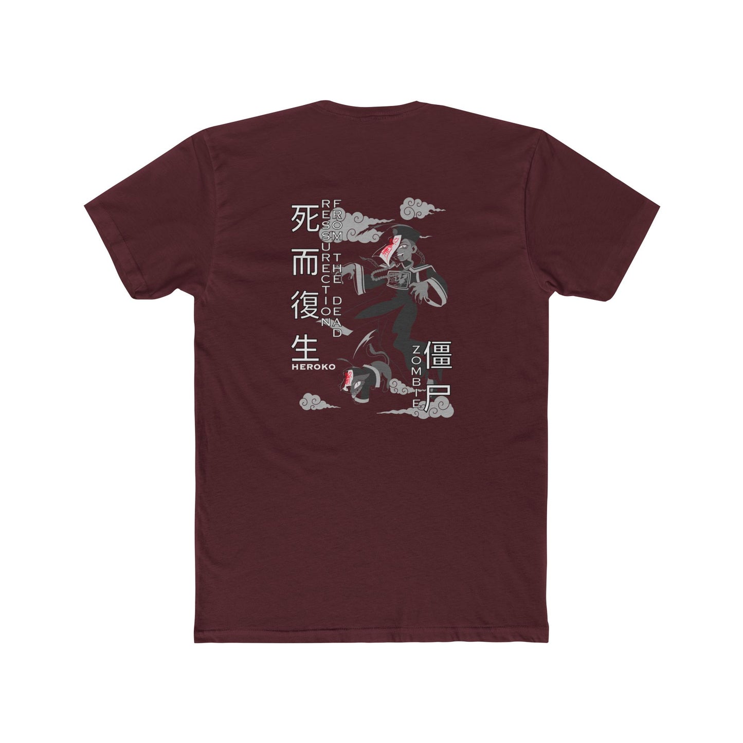 Spooky Unisex Tee, Chinese Ancient Zombies B&W Design on Back