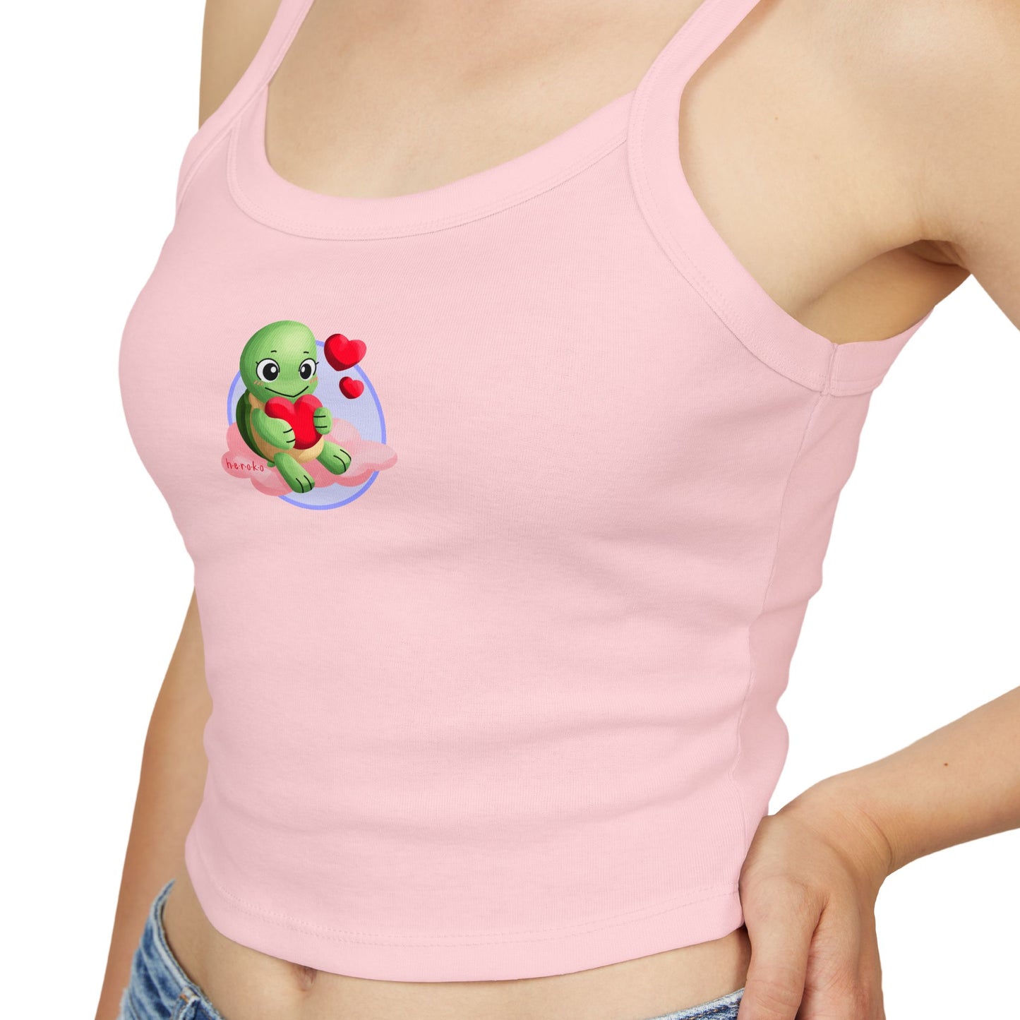 Women's Spaghetti Strap Tank Top, Cute Turtle Valentine's Day Design