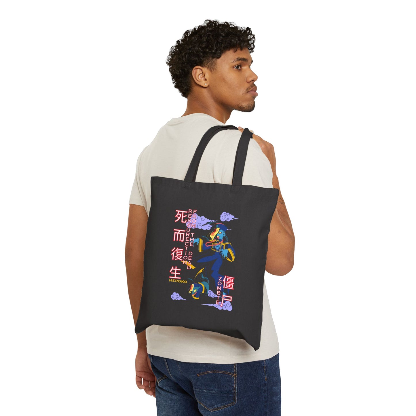 Spooky Canvas Tote Bag, Chinese Ancient Zombies Design