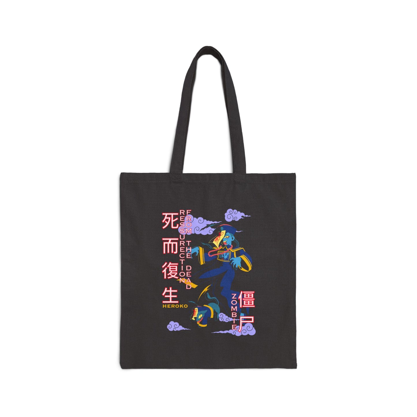 Spooky Canvas Tote Bag, Chinese Ancient Zombies Design