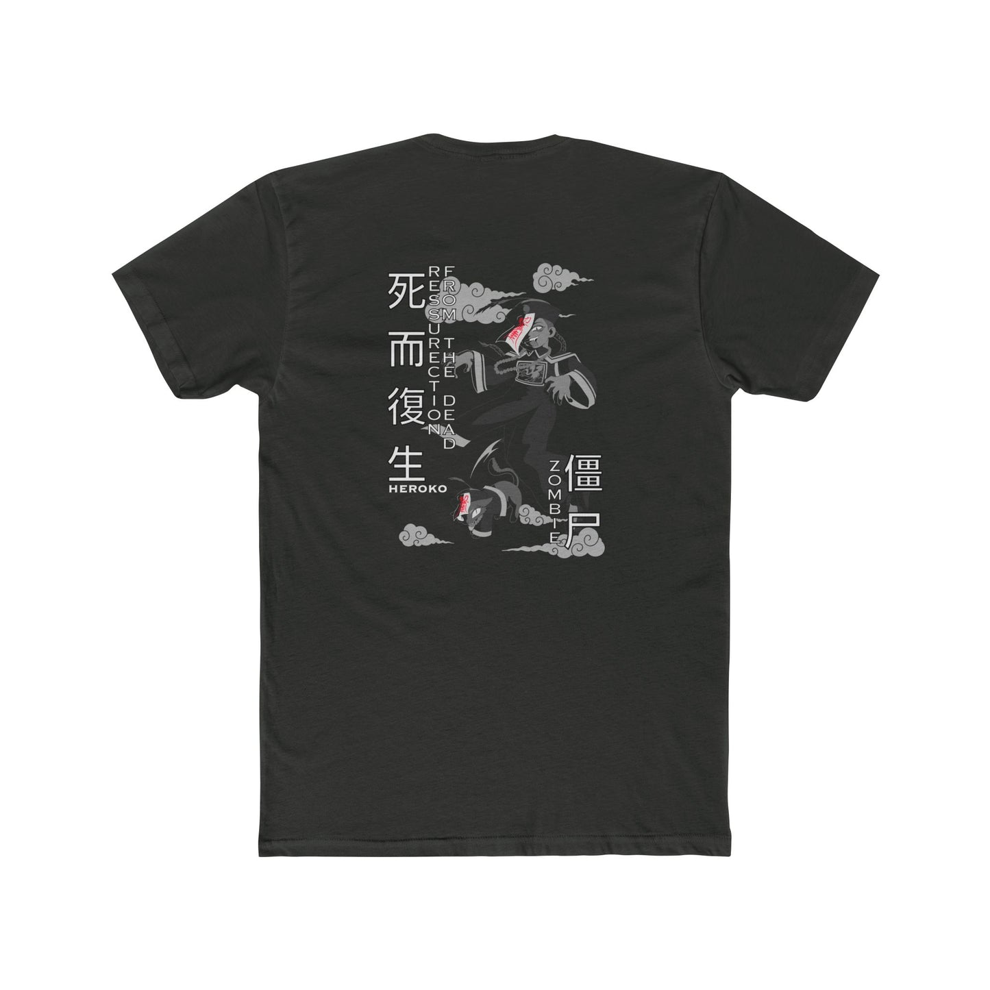 Spooky Unisex Tee, Chinese Ancient Zombies B&W Design on Back