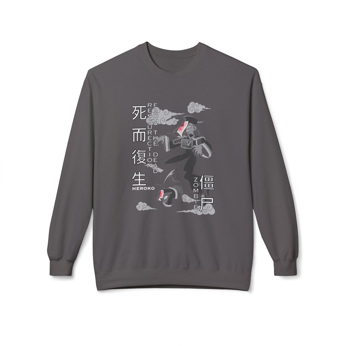 Halloween Unisex Crewneck Sweatshirt, Chinese Ancient Zombies B&W Design