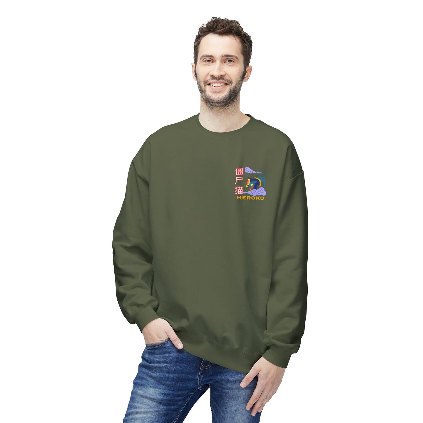 Spooky Unisex Crewneck Sweatshirt, Chinese Ancient Zombie Cat Design