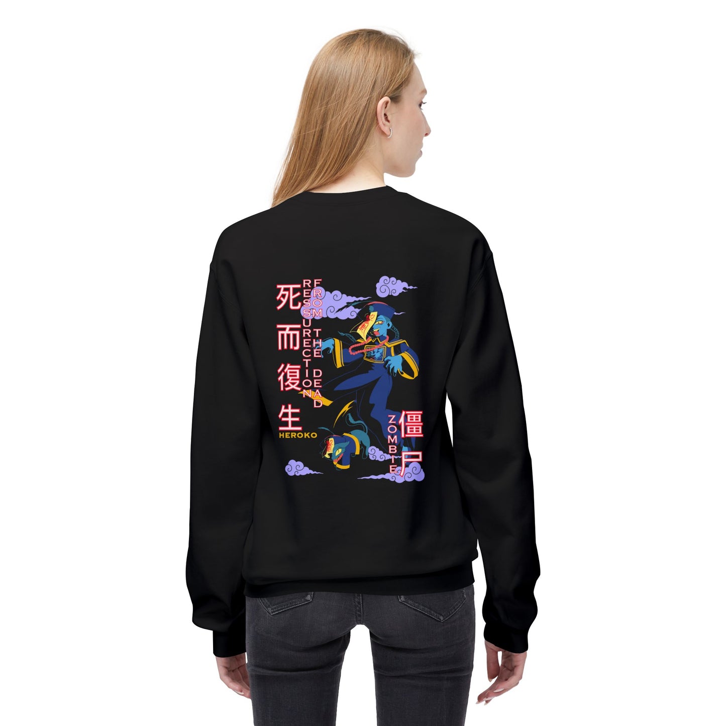 Halloween Unisex Crewneck Sweatshirt, Chinese Ancient Zombies Design on Back