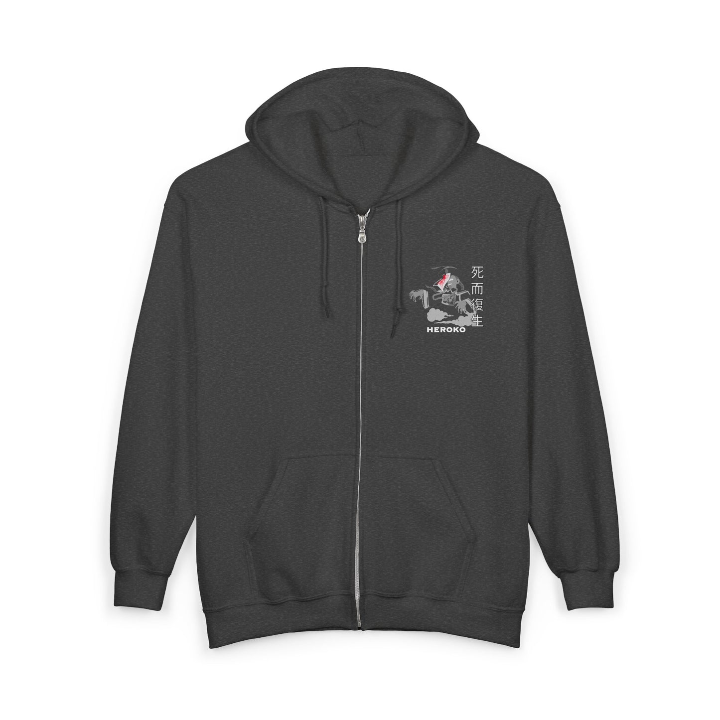 Spooky Unisex Full Zipped Hoodie, Chinese Ancient Zombie B&W Design