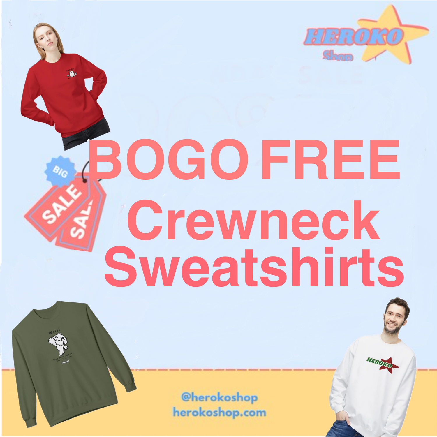 Friends & Family Deals for Fleece Crewneck Sweatshirts BOGO FREE (Free shipping with +$35 orders)