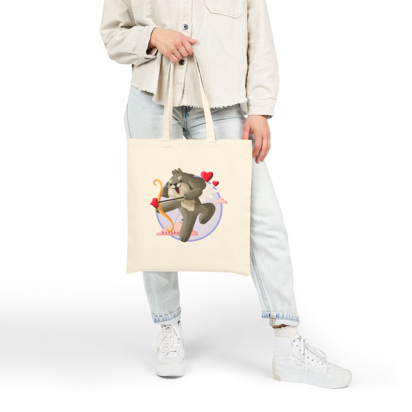Canvas Tote Bag - Cute Dog Valentine's Day Design