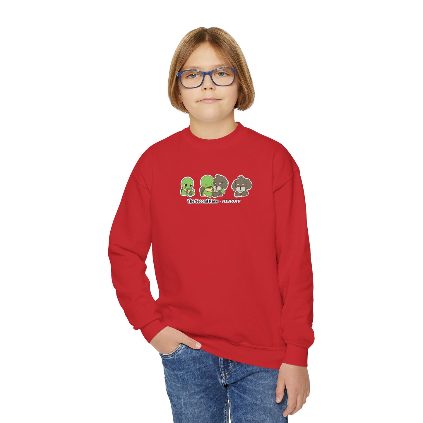 Kids Crewneck Sweatshirt — The Second Race: Turtle and Puppy