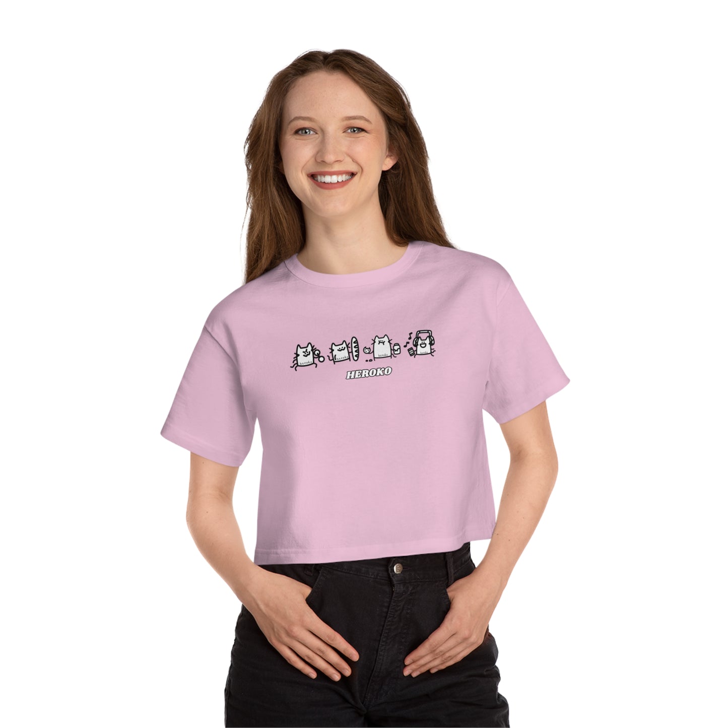 Women's Champion SMALL CUTE CATS Cropped T-Shirt