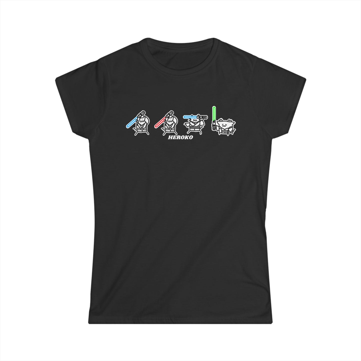 Slim Fit Tee - Cute Jedi Cats B&W Design