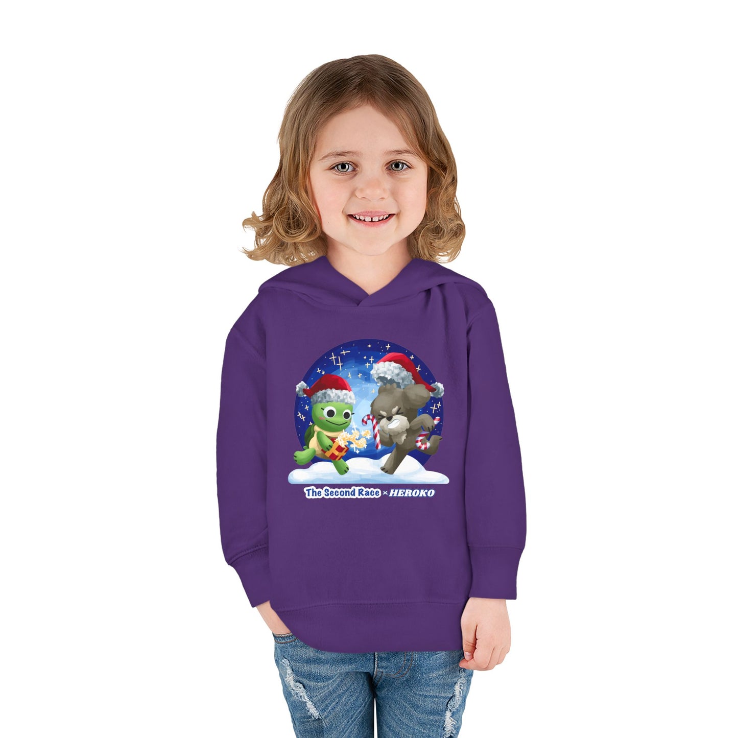 Toddler Pullover Hoodie - The Second Race: Turtle and Puppy Snow Globe Christmas Design