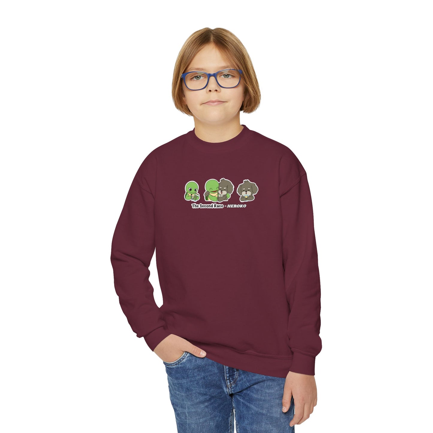 Kids Crewneck Sweatshirt — The Second Race: Turtle and Puppy