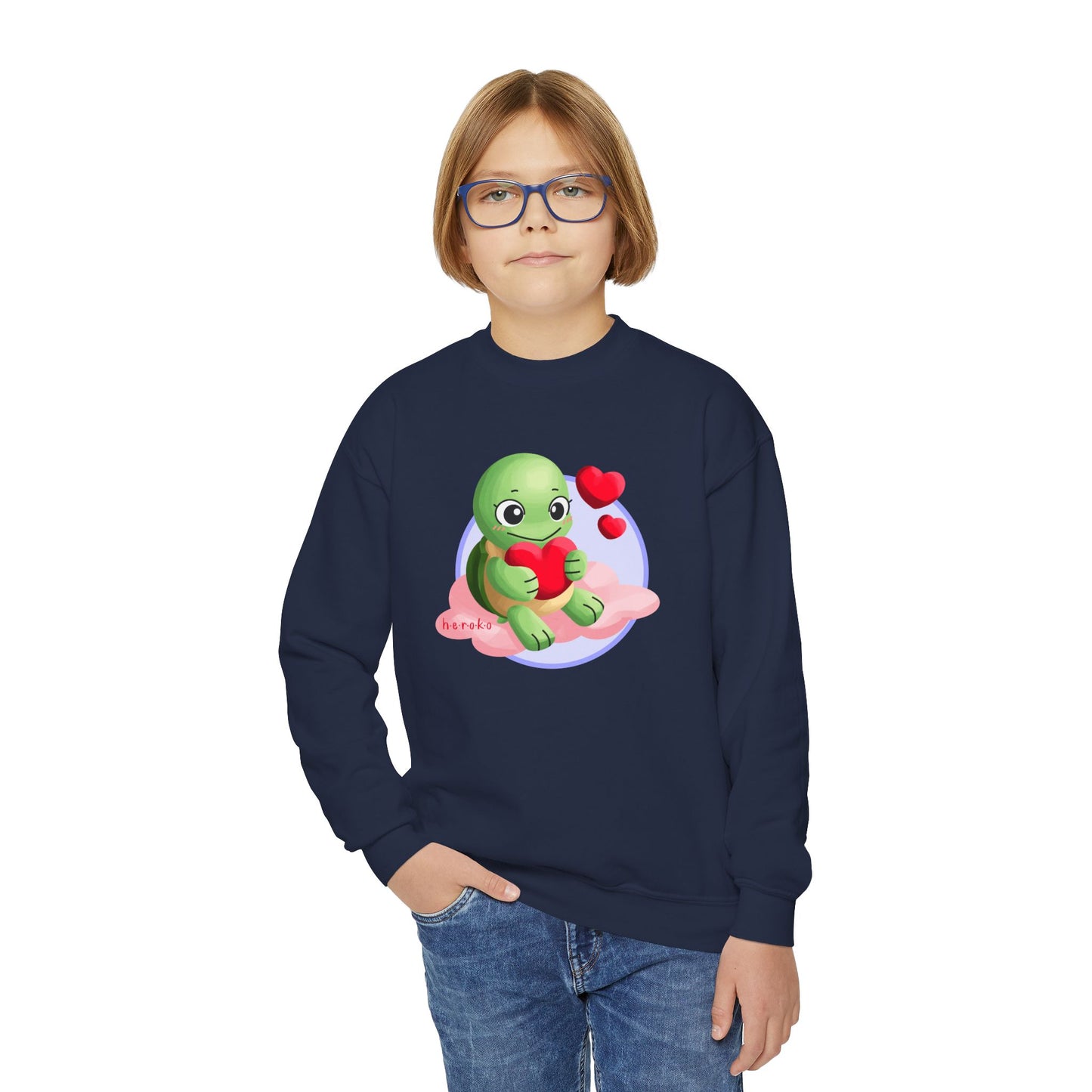 Kids Crewneck Sweatshirt  - Cute Turtle Valentine's Day Design