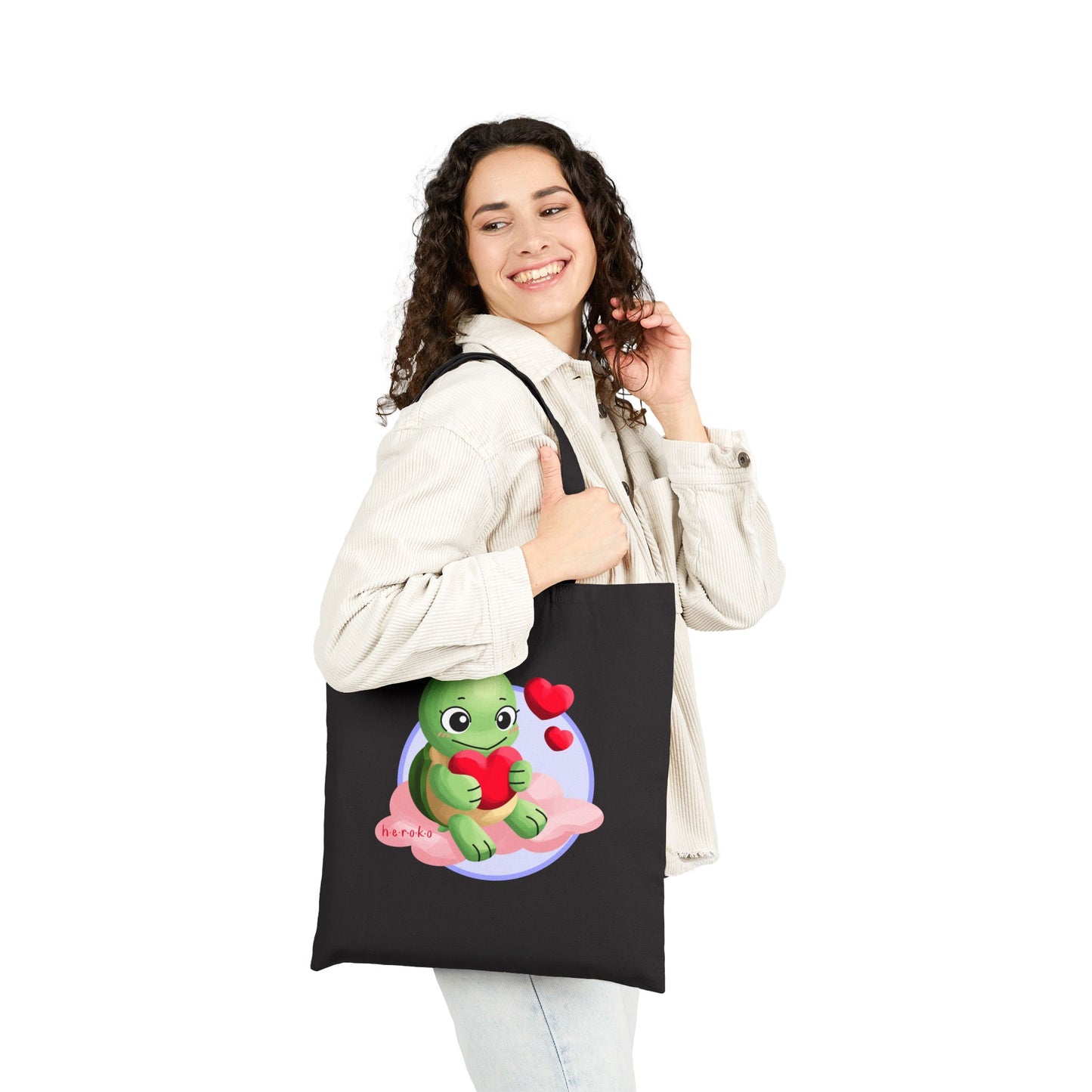 Canvas Tote Bag - Cute Turtle Valentine's Day Design