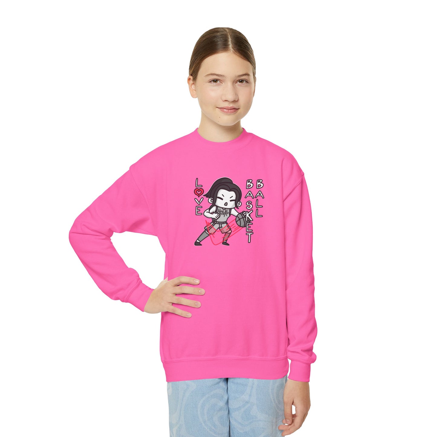 Youth GIRLS LOVE BASKETBALL Crewneck Sweatshirt