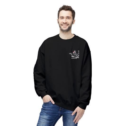 Spooky Unisex Crewneck Sweatshirt, Chinese Ancient Zombie B&W Design