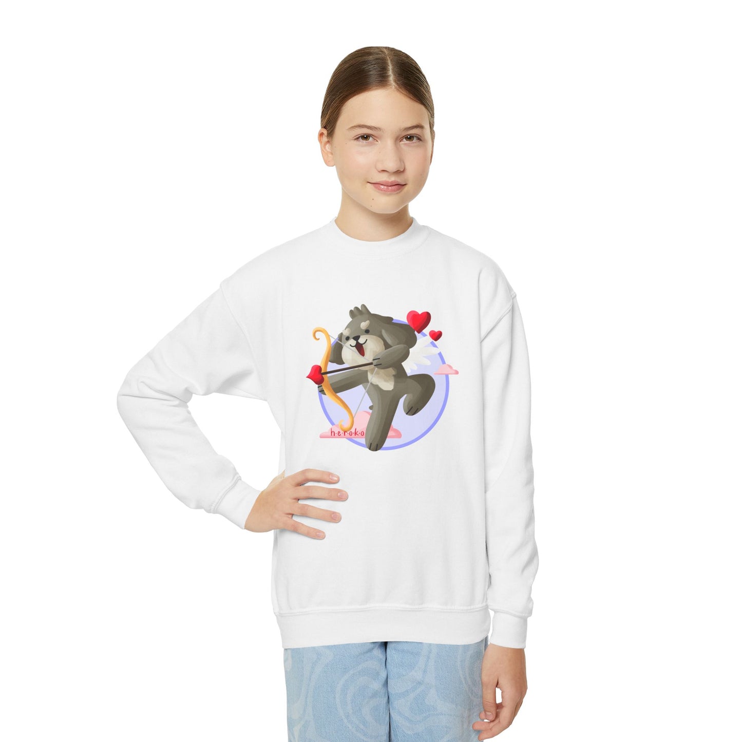 Kids Crewneck Sweatshirt  - Cute Dog Valentine's Day Design