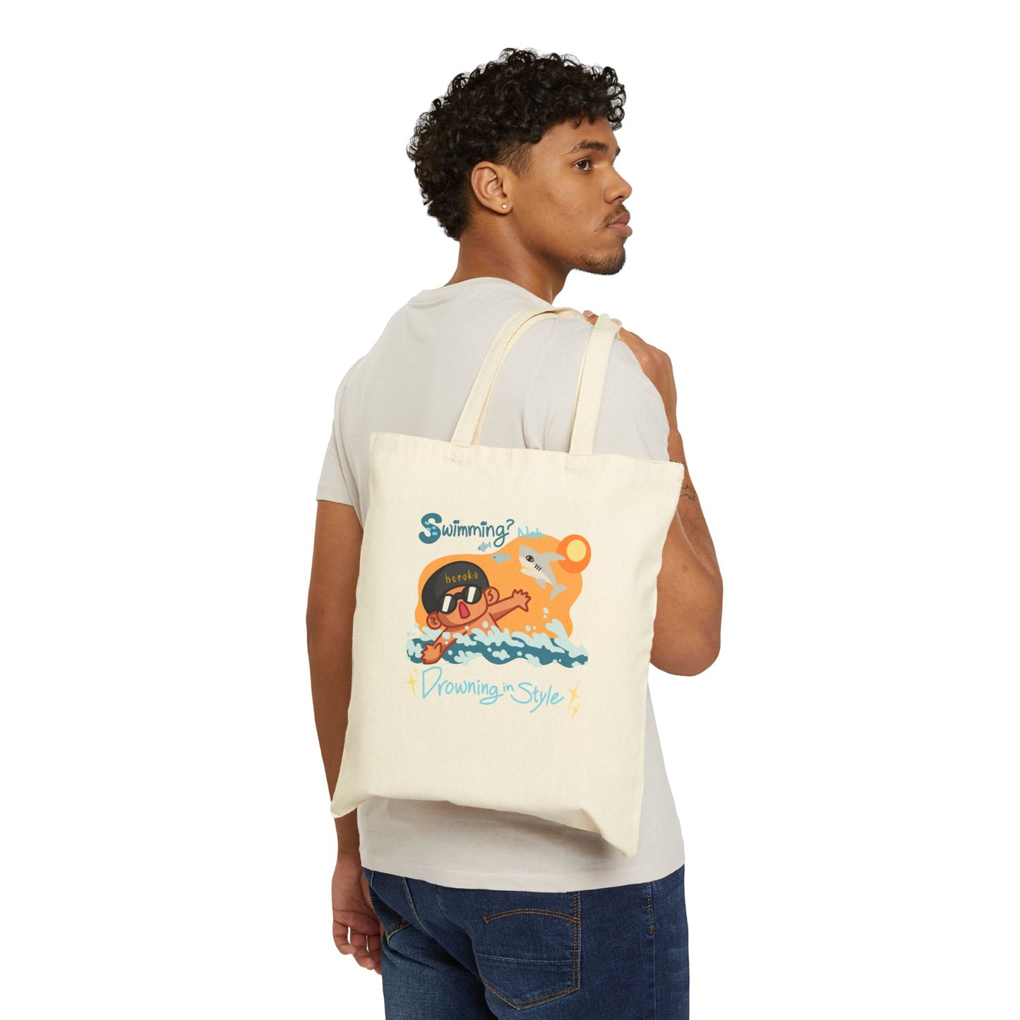 SWIMMING IN STYLE Cotton Canvas Tote Bag