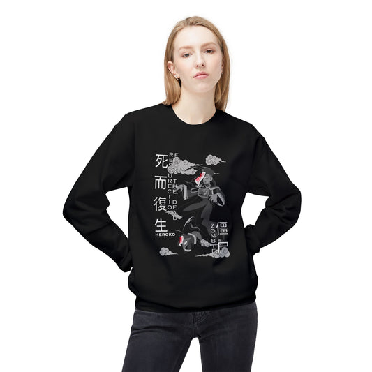 Halloween Unisex Crewneck Sweatshirt, Chinese Ancient Zombies B&W Design