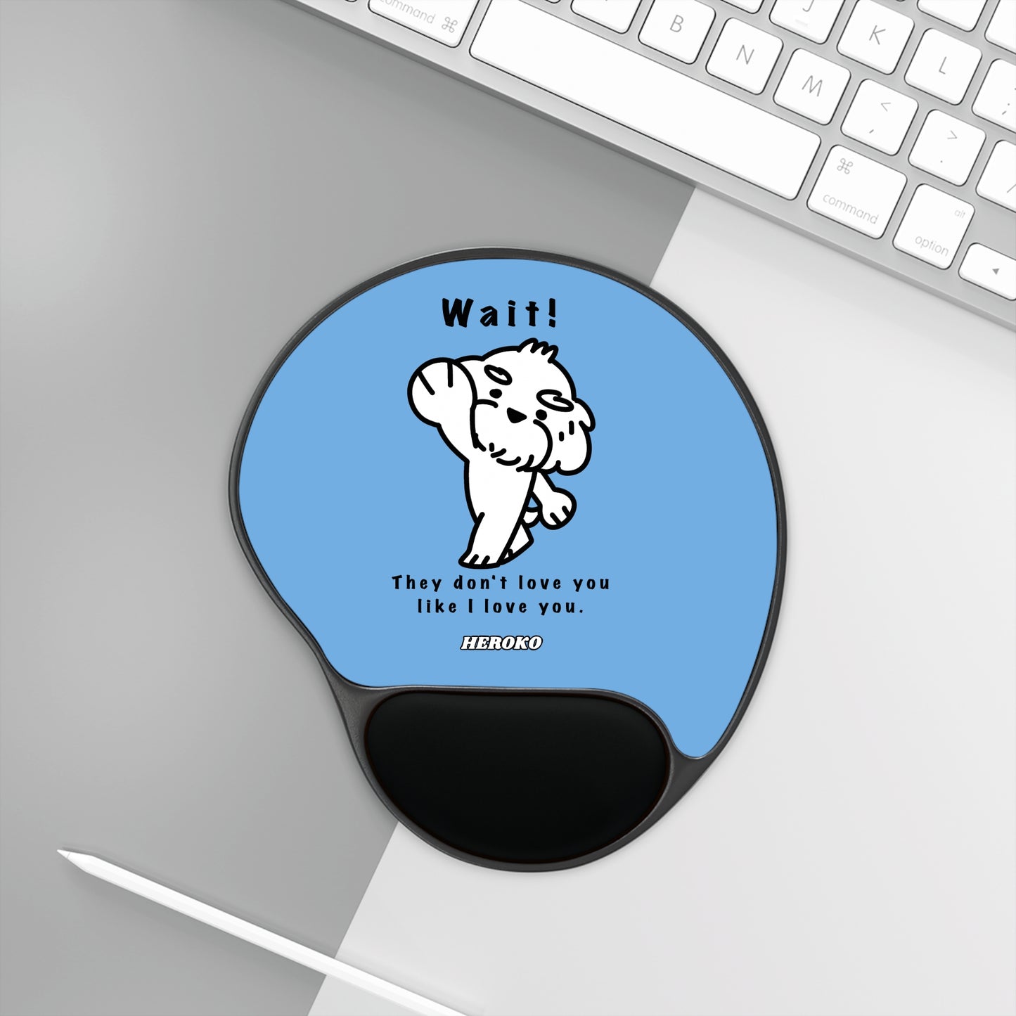 WAIT! DOG MEME BLUE Mouse Pad With Wrist Rest