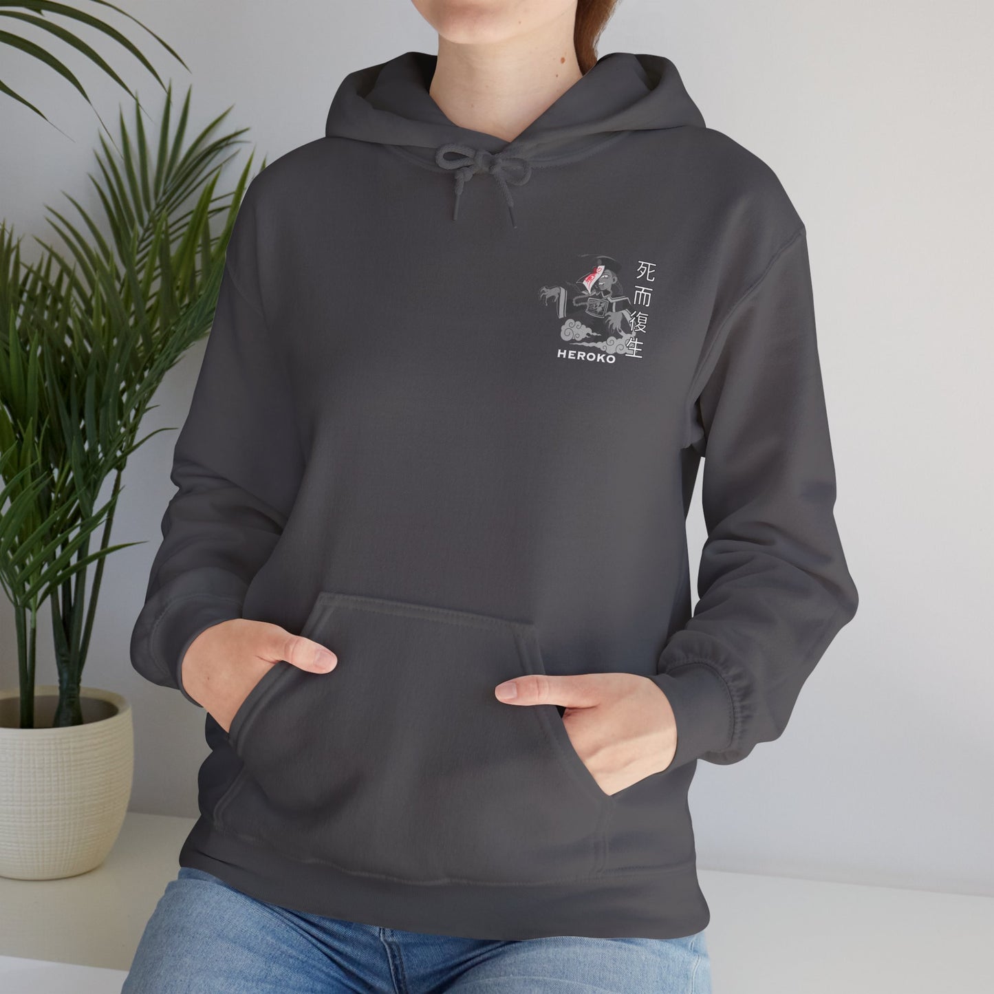Spooky Unisex Hoodie, Chinese Ancient Zombie B&W Design