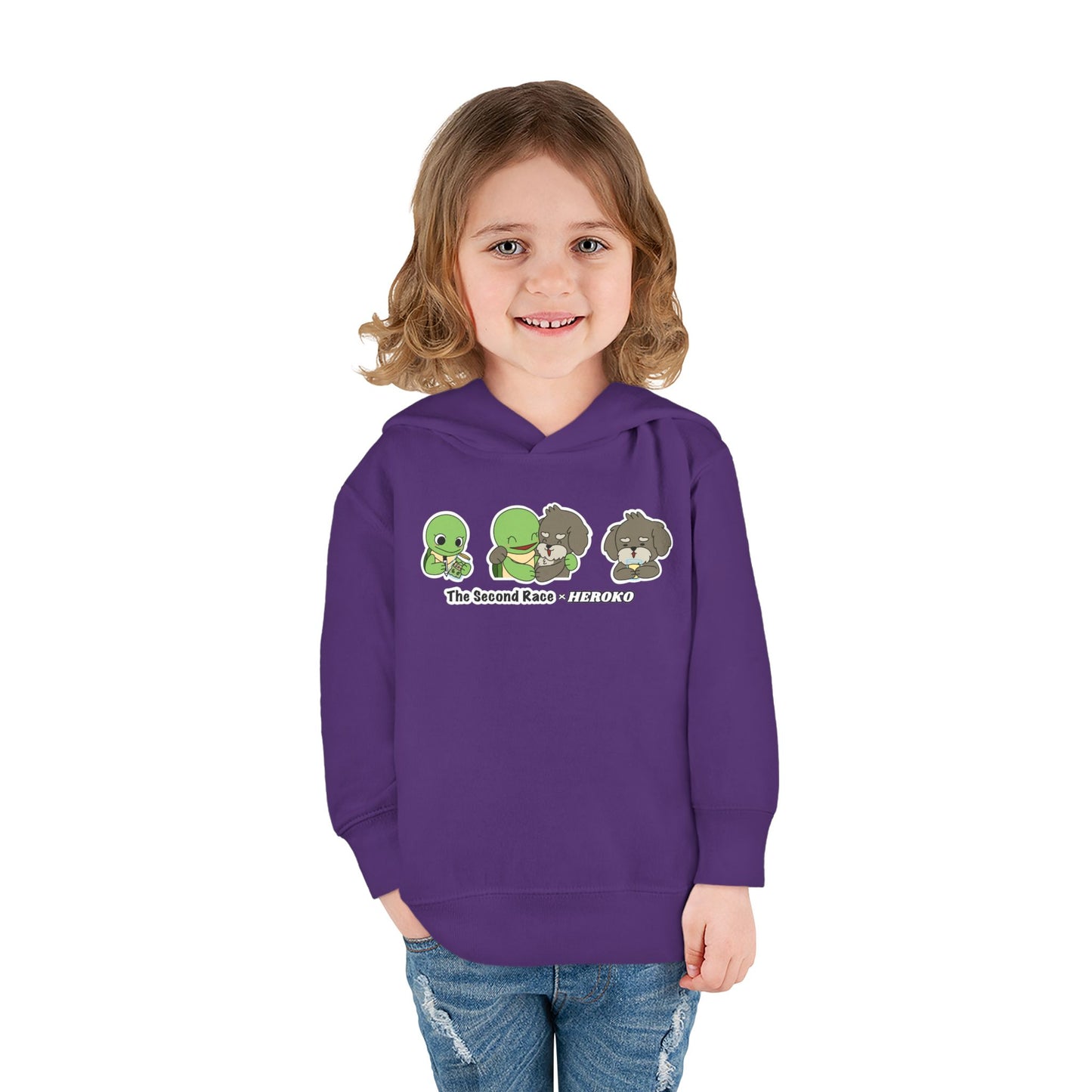 Toddler Hoodie — "The Second Race" Cute Turtle & Puppy Character Pullover