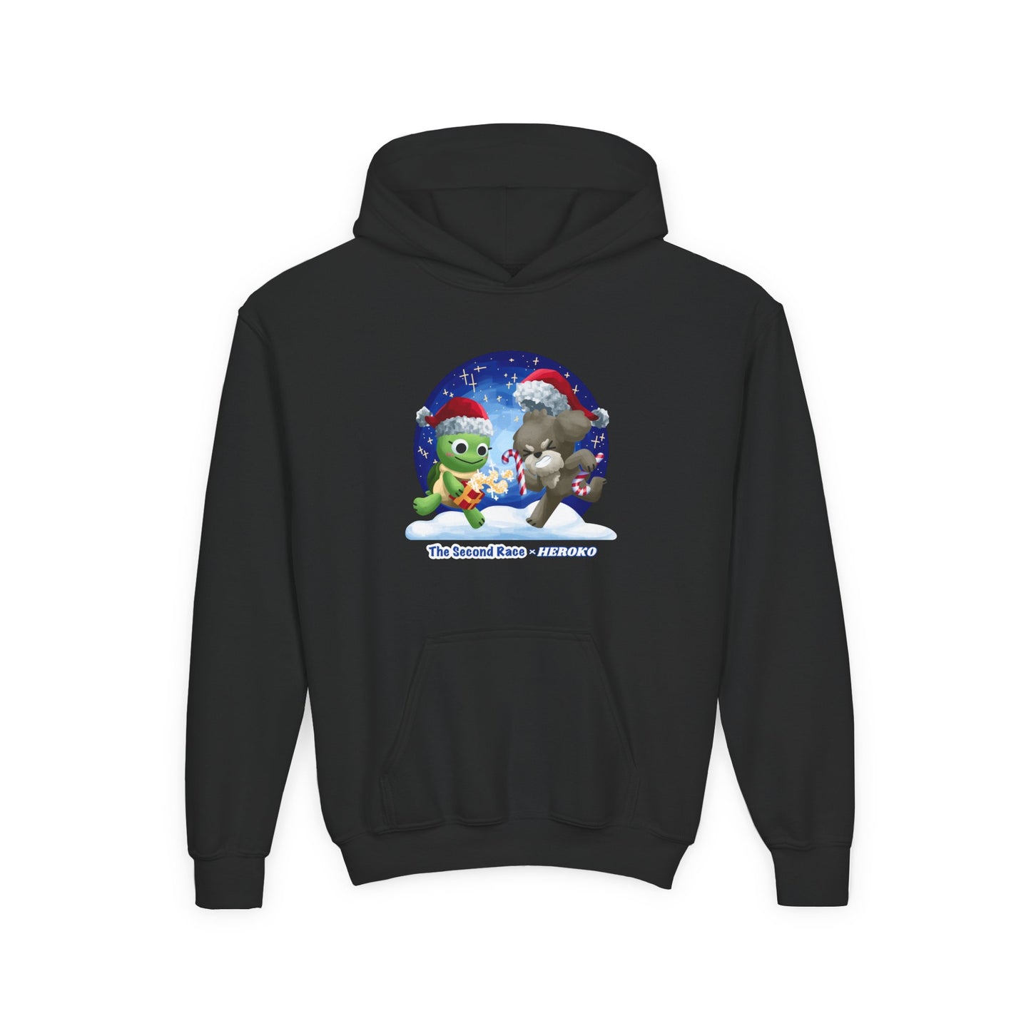 Kids Holiday Hoodie — Cute Christmas Turtle and Puppy Friends "The Second Race"