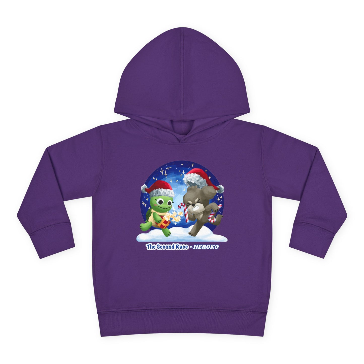 Toddler Pullover Hoodie - The Second Race: Turtle and Puppy Snow Globe Christmas Design
