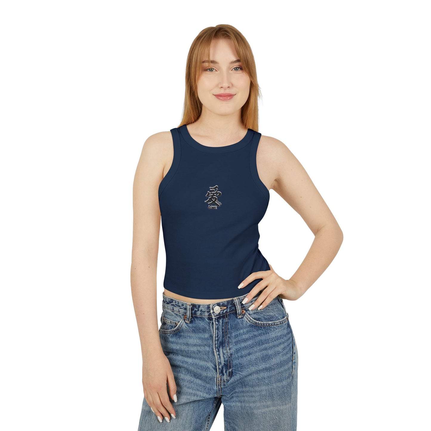 Women's Micro Rib Racer Tank Top with Love in Chinese Design