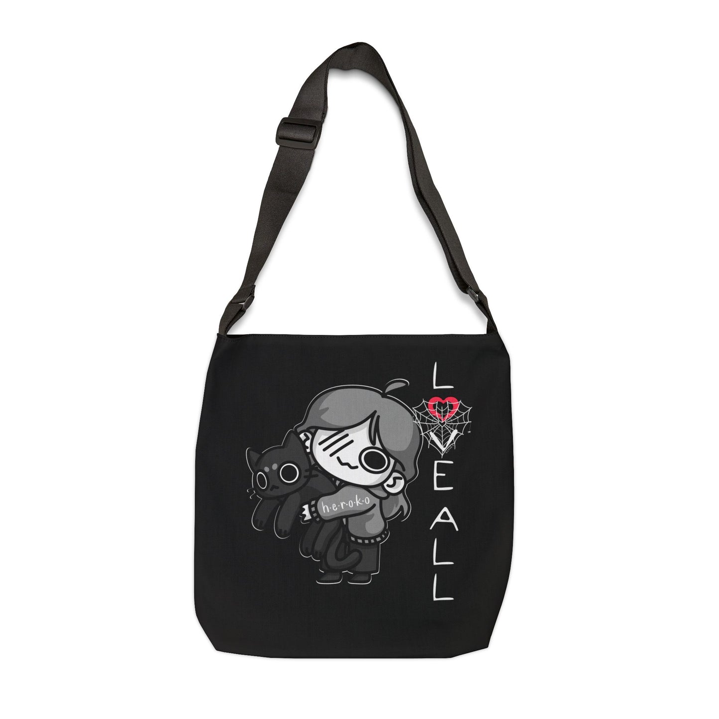 LOVE ALL CAT AND SPIDER WEB BLACK Adjustable Tote Bag