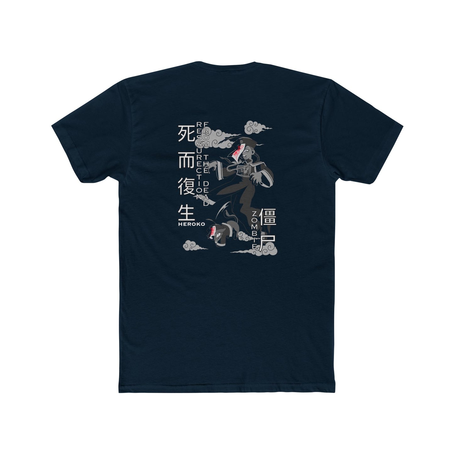 Spooky Unisex Tee, Chinese Ancient Zombies B&W Design on Back
