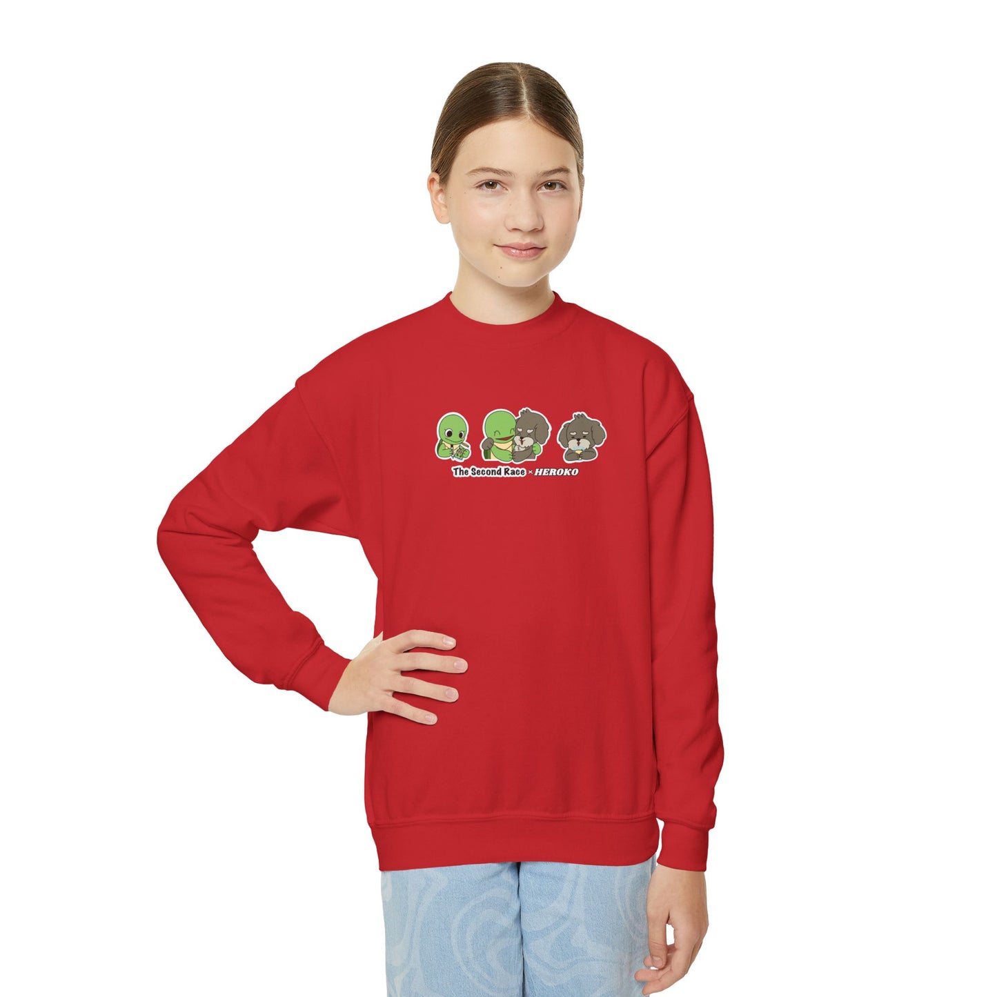 Kids Crewneck Sweatshirt — The Second Race: Turtle and Puppy
